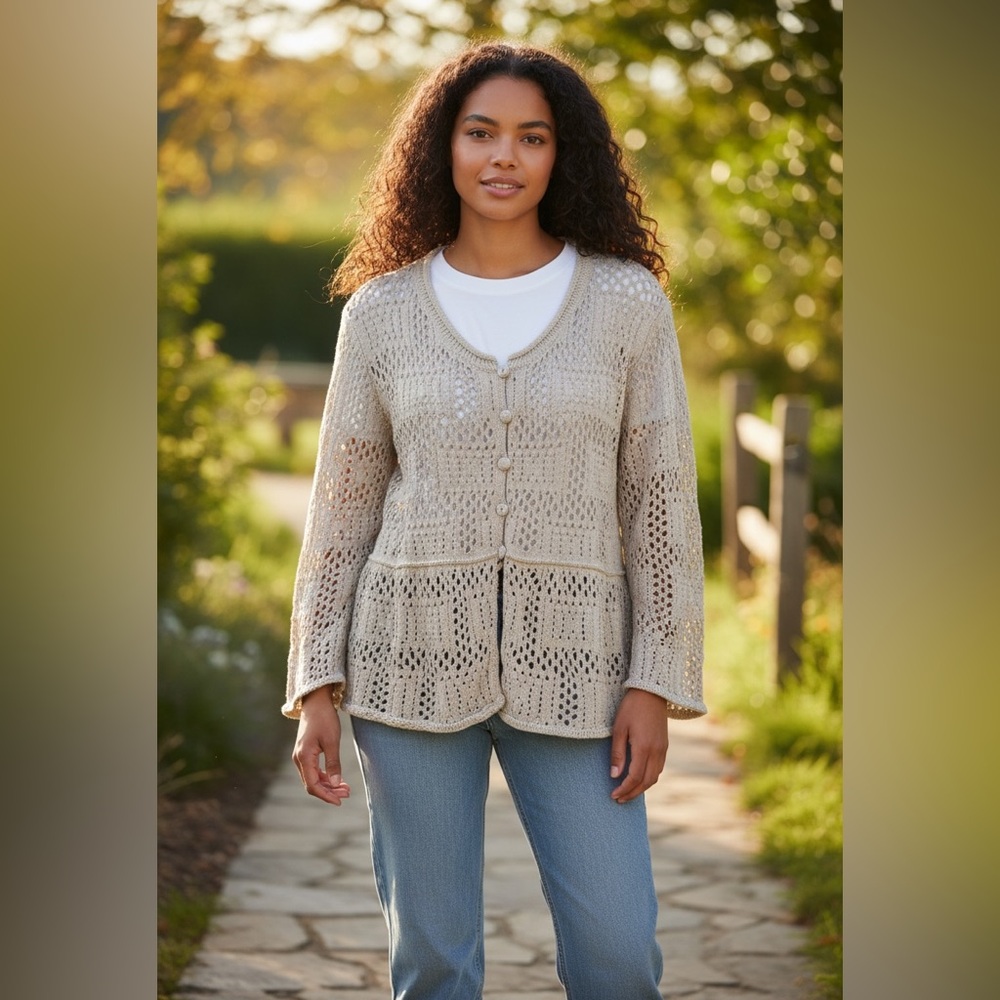 Bloomchic oatmeal cardigan Y2K Fairy Hippie Boho Festival Crochet US 18-20